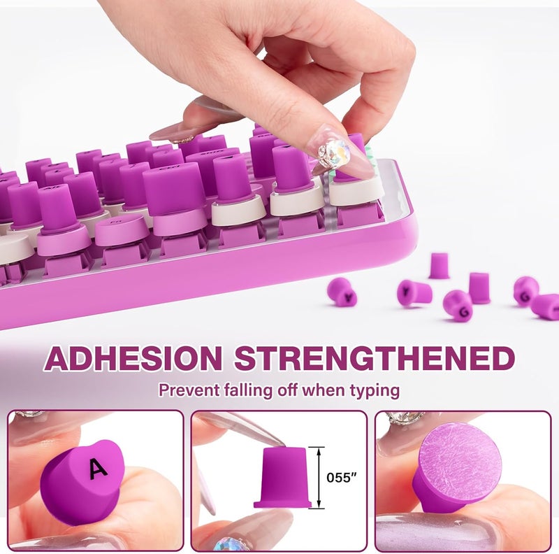 Udefineit 91PCS Raised Keyboard Stickers for Long Nails, Soft Silicone Long Nails Keyboard Cover, Self-Adhesive Nails Art Typing Keycaps, Keyboards Bubbles for Office Desktops PC Laptops - Purple - Image 3